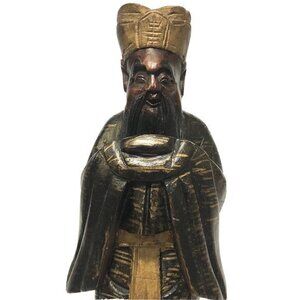 Vintage Chinese Emperor  Hand Carved Wood IMperial Sculpture 12”